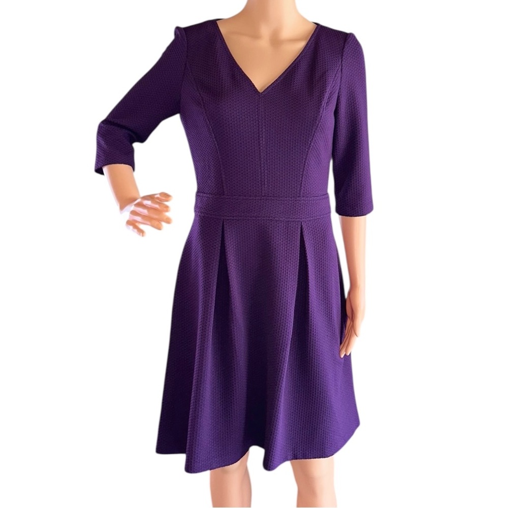 Chaps Women’s Purple Fit & Flare Textured 3/4 Sleeve V-Neck Party Dress Sz 6 NWT - Picture 4 of 11